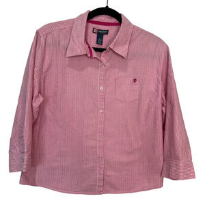 Duck Head Pink Striped Button Down Shirt Womens Size XL Pleated 3/4 Sleeves